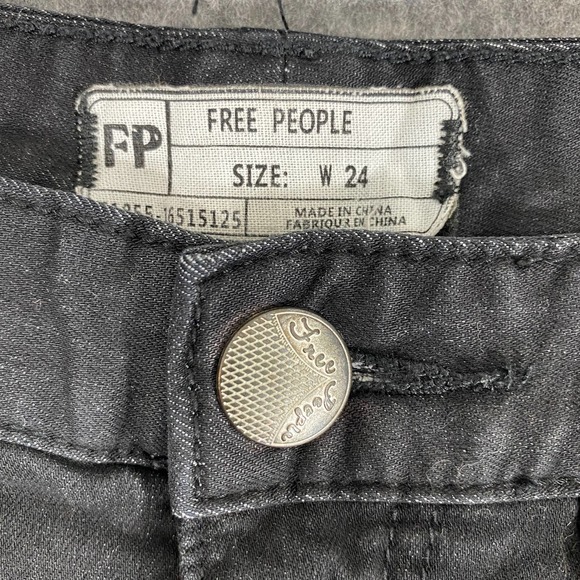 Free People Jeans 24 Black Denim Skinny Mid Rise Distressed - Picture 5 of 11